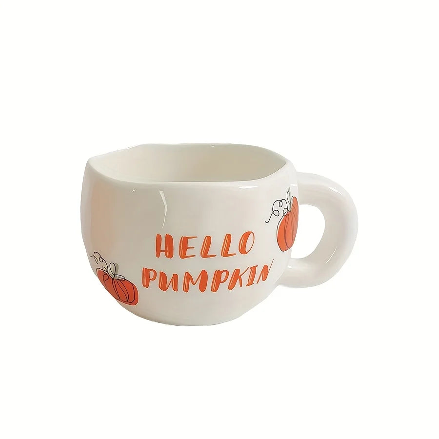 1pc Autumn Ceramic pumpkin print coffee cup, Halloween matcha cup, suitable pumpkin spice Latte and Thanksgiving gift