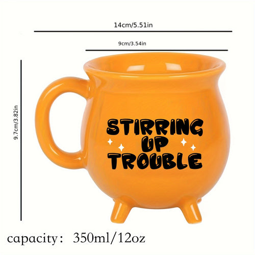 1pc 350ml/12oz Witches Brew Witch Cauldron Coffee Mug, Black Ceramic Coffee Cups Ceramic Witchy Gifts Witch Decor Halloween Mug Drinkware Black Cup Novelty Coffee Mugs Tabletop Decoration