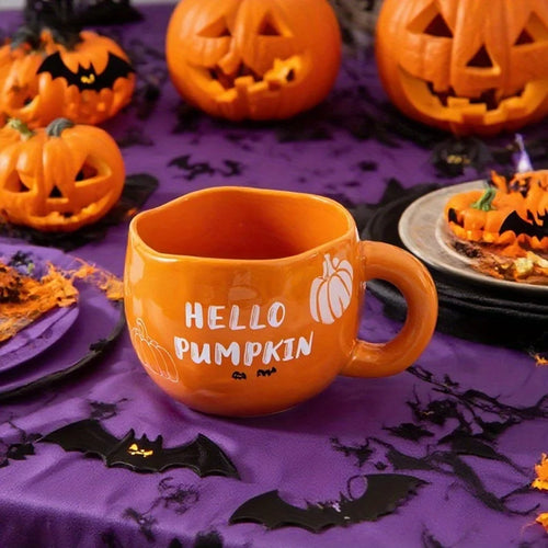 1pc Autumn Ceramic pumpkin print coffee cup, Halloween matcha cup, suitable pumpkin spice Latte and Thanksgiving gift