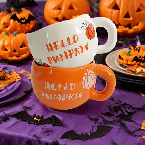 1pc Autumn Ceramic pumpkin print coffee cup, Halloween matcha cup, suitable pumpkin spice Latte and Thanksgiving gift